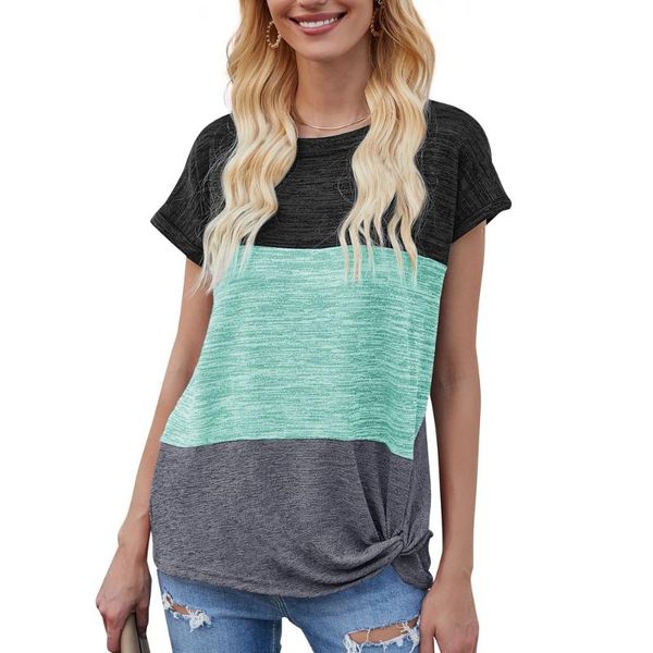 women's t-shirt donsignet fashion summer temperament contrast color twist short sleeves round neck pullover stitching, White
women's t-shirt donsignet fashion summer temperament contrast color twist short sleeves round neck pullover stitching, White