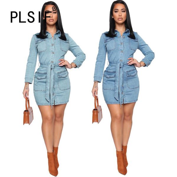 european fashion turn down collar mini dress long sleeve spring denim jeans sheath dresses, Black;gray
european fashion turn down collar mini dress long sleeve spring denim jeans sheath dresses, Black;gray