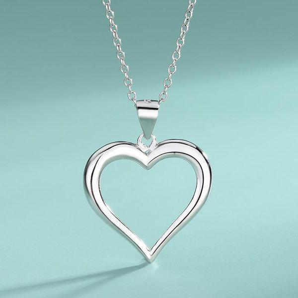 

chains s925 sterling silver heart-shaped love ladies secklace simplicity fashion glossy heart necklace jewelry pendant clavicle chain