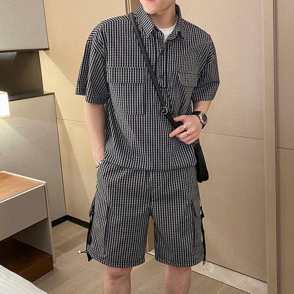 men's tracksuits 2021 summer fashion sets short sleeve tracksuit shorts lapel collar loose plaid shirts sportswear set leisure clothes, Gray
men's tracksuits 2021 summer fashion sets short sleeve tracksuit shorts lapel collar loose plaid shirts sportswear set leisure clothes, Gray