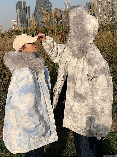 couple's winter work big wool collar tie dyed cotton padded women's bread clothes korean loose, Black
couple's winter work big wool collar tie dyed cotton padded women's bread clothes korean loose, Black