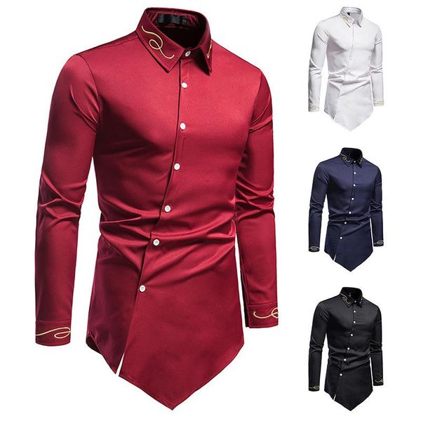 men's casual shirts hollow trend embroidered high-end atmosphere asymmetric long-sleeved shirt, White;black
men's casual shirts hollow trend embroidered high-end atmosphere asymmetric long-sleeved shirt, White;black