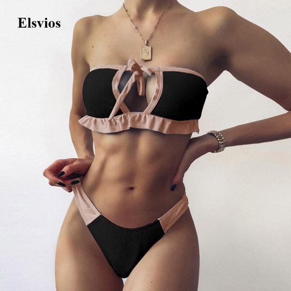 strapless bandeau women bikini swimsuit patchwork ruffle bikini set swimwear brazilian cut off push up biquini bathing suit 
strapless bandeau women bikini swimsuit patchwork ruffle bikini set swimwear brazilian cut off push up biquini bathing suit