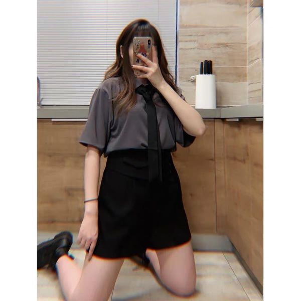 women's t-shirt slim hepburn style light and mature cool tie shirt french niche japanese college jk uniform short skirt trouser suit, White
women's t-shirt slim hepburn style light and mature cool tie shirt french niche japanese college jk uniform short skirt trouser suit, White