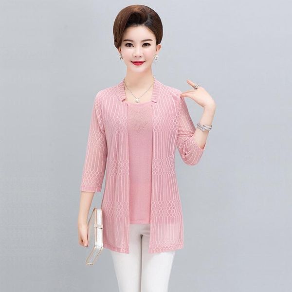 women's blouses & shirts plus size middle-aged women summer lace two piece set upscale mother's cardigan suit bc528, White
women's blouses & shirts plus size middle-aged women summer lace two piece set upscale mother's cardigan suit bc528, White