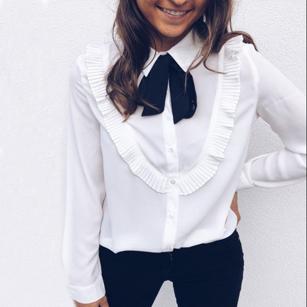 2021 new autumn womens chiffon blouse casual button elastic cuffs fashion long sleeve solid shirt elegant sweet pullover shirts y49f, Black;white
2021 new autumn womens chiffon blouse casual button elastic cuffs fashion long sleeve solid shirt elegant sweet pullover shirts y49f, Black;white