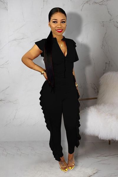 women's jumpsuits & rompers uideazone 2021 arrival fashion personality zippered ruffled casual short-sleeved trousers v-neck jumpsuit, Black;white
women's jumpsuits & rompers uideazone 2021 arrival fashion personality zippered ruffled casual short-sleeved trousers v-neck jumpsuit, Black;white