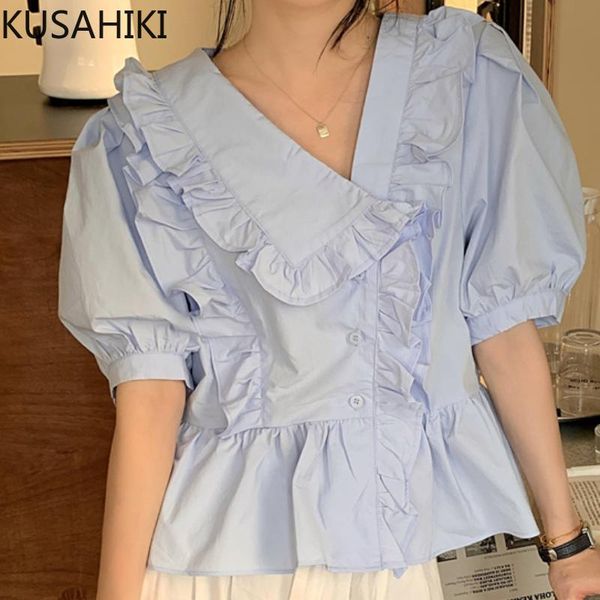women's blouses & shirts kusahiki ruffle women puff sleeve v-neck shirt summer elegant short blusas mujer de moda 2021 verano elegantes, White
women's blouses & shirts kusahiki ruffle women puff sleeve v-neck shirt summer elegant short blusas mujer de moda 2021 verano elegantes, White