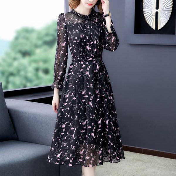 casual dresses women's spring summer style chiffon dress long sleeve ruffles printed lace up o-neck elegant ss1657, Black;gray
casual dresses women's spring summer style chiffon dress long sleeve ruffles printed lace up o-neck elegant ss1657, Black;gray
