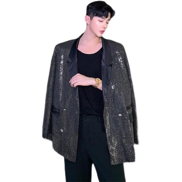 men's suits & blazers casual suit jacket men 2021 spring original design korean fashion sequin stage party social personality leisure c, White;black
men's suits & blazers casual suit jacket men 2021 spring original design korean fashion sequin stage party social personality leisure c, White;black