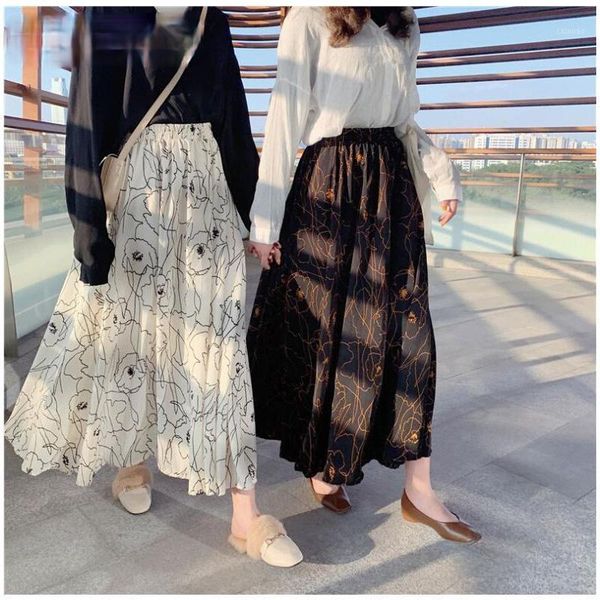 half-length skirt female summer chiffon long loose and large chic retro big flower printed japanese high waist skirts, Black
half-length skirt female summer chiffon long loose and large chic retro big flower printed japanese high waist skirts, Black