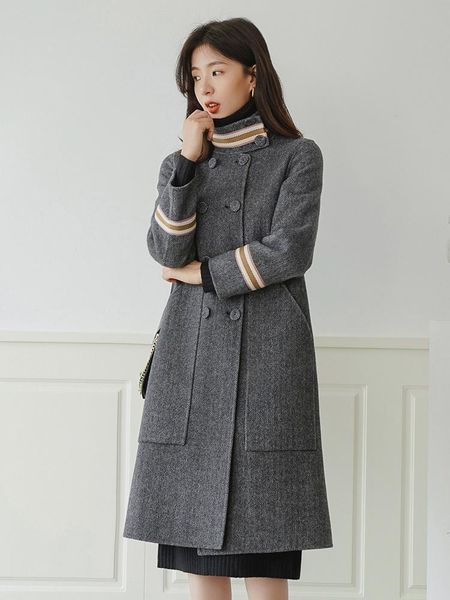 women's wool & blends double sided tweed coat 2021 autumn and winter medium long hepburn herringbone, Black
women's wool & blends double sided tweed coat 2021 autumn and winter medium long hepburn herringbone, Black