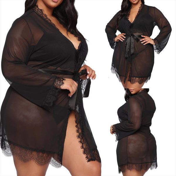 plus size mesh lace women sleepwear long sleeve robe belt nightgown pajamas nightdress l 5xl, Black;red
plus size mesh lace women sleepwear long sleeve robe belt nightgown pajamas nightdress l 5xl, Black;red