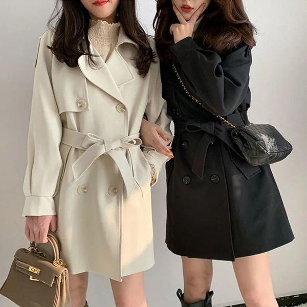 women's wool & blends thicken trench coat autumn and winter loose korean double breasted solid belted long, Black
women's wool & blends thicken trench coat autumn and winter loose korean double breasted solid belted long, Black