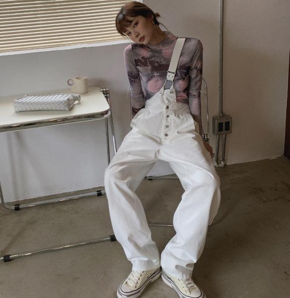 women's jeans will fall on the single straps fashion straight han edition of tall waist overalls loose women, Blue
women's jeans will fall on the single straps fashion straight han edition of tall waist overalls loose women, Blue