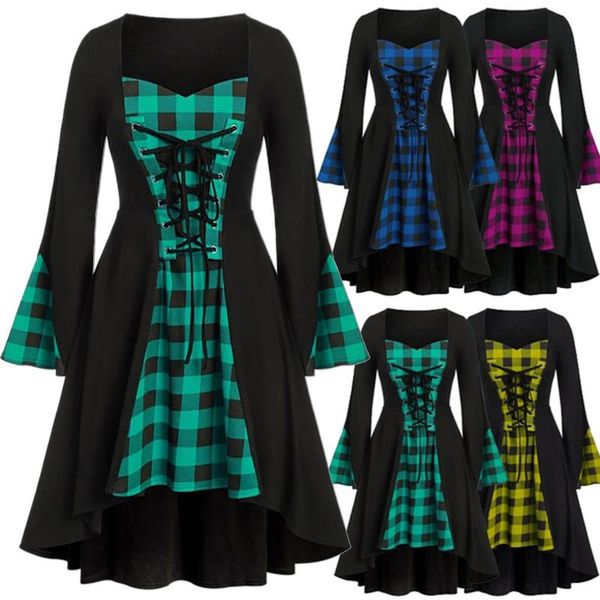 casual dresses 2021 gothic women dress plaid plus size lattice lace up patchwork long sleeve s-5xl vintage party vestidos, Black;gray
casual dresses 2021 gothic women dress plaid plus size lattice lace up patchwork long sleeve s-5xl vintage party vestidos, Black;gray