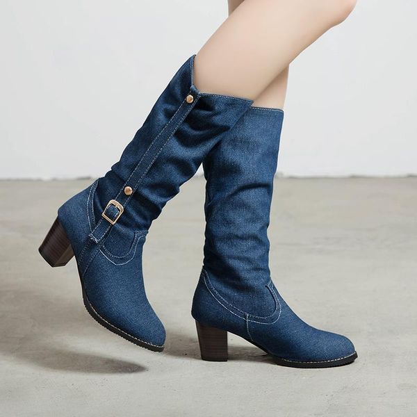 boots women's buckle thick high heels winter zip fashion blue denim booties western cowboy jeans botas mujer warm boot, Black
boots women's buckle thick high heels winter zip fashion blue denim booties western cowboy jeans botas mujer warm boot, Black