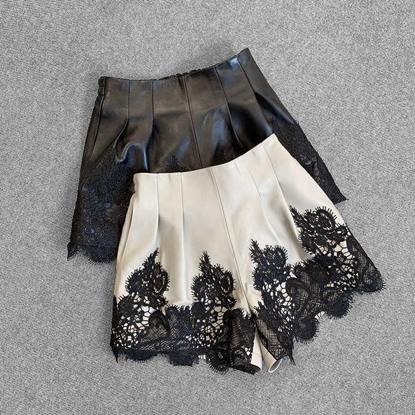 women's shorts 2021 autumn spring fashion lace genuine leather b783, White;black
women's shorts 2021 autumn spring fashion lace genuine leather b783, White;black