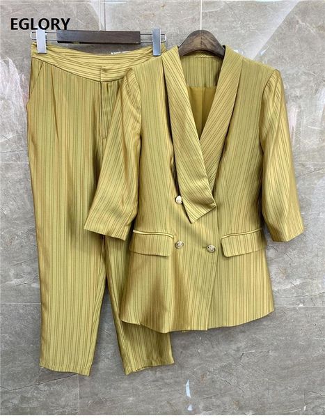 women's two piece pants designer clothing sets 2021 spring summer blazer suit women striped coat+skinny & capris set female, White
women's two piece pants designer clothing sets 2021 spring summer blazer suit women striped coat+skinny & capris set female, White