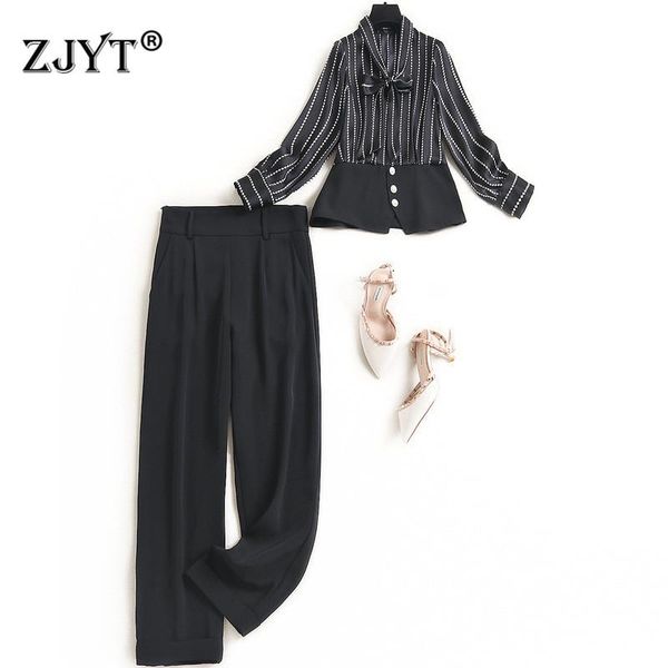 2021 spring designers women casual pants set long sleeve striped blouse and trousers suit office lady two piece outfits, White
2021 spring designers women casual pants set long sleeve striped blouse and trousers suit office lady two piece outfits, White