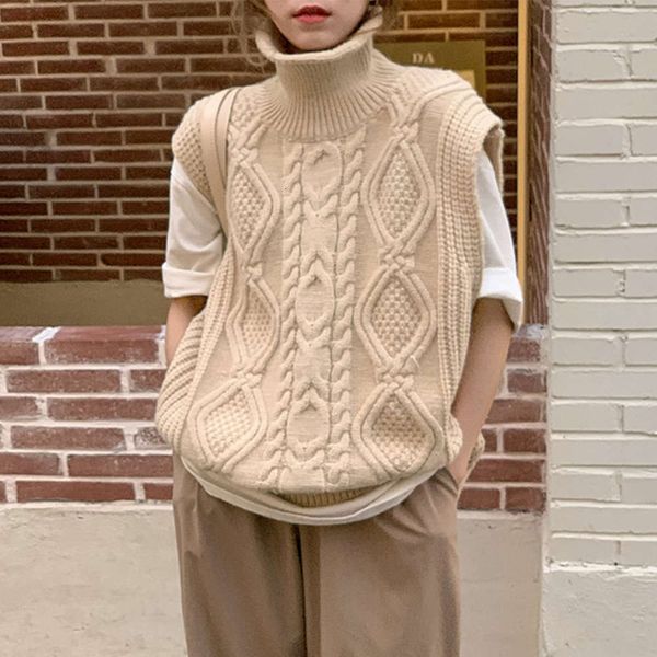 korean chic high neck twist vest for women in autumn and winter, White;black
korean chic high neck twist vest for women in autumn and winter, White;black