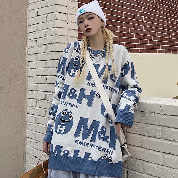 women's sweaters control 54 korean autumn and winter trend knitted sweater coat cartoon jacquard casual loose round neck versatile, White;black
women's sweaters control 54 korean autumn and winter trend knitted sweater coat cartoon jacquard casual loose round neck versatile, White;black