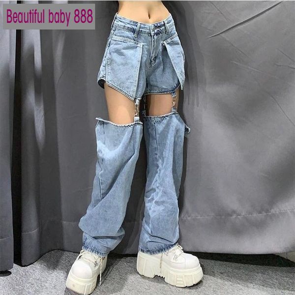 women's jeans meqeiss street women splice wide leg trousers hip-hop cotton loose retro chain removable womens denim pants, Blue
women's jeans meqeiss street women splice wide leg trousers hip-hop cotton loose retro chain removable womens denim pants, Blue