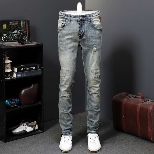 spring and autumn break patch jeans men's casual nostalgic fashion brand slim long pants, Blue
spring and autumn break patch jeans men's casual nostalgic fashion brand slim long pants, Blue