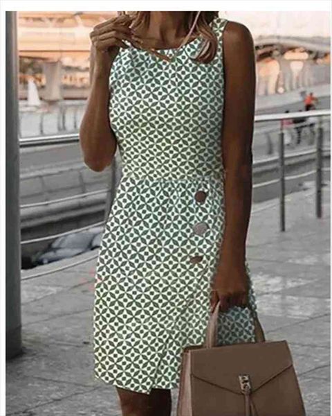 european and american style womens dresses summer sleeveless printed green button casual dress, Black;gray
european and american style womens dresses summer sleeveless printed green button casual dress, Black;gray