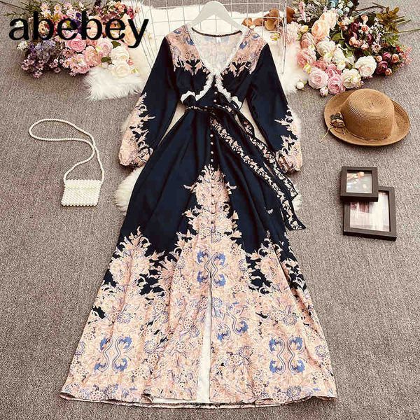 spring autumn retro court style v-neck single breasted dress lace up waist slim print dress 210715, Black;gray
spring autumn retro court style v-neck single breasted dress lace up waist slim print dress 210715, Black;gray