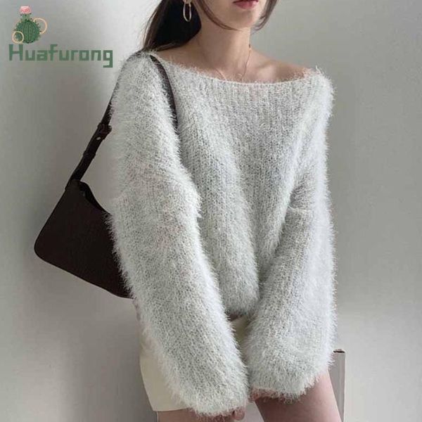 women's sweaters chic elegant temperament one shoulder clavicle plush fluffy sweater pullover loose wild long-sleeved female, White;black
women's sweaters chic elegant temperament one shoulder clavicle plush fluffy sweater pullover loose wild long-sleeved female, White;black
