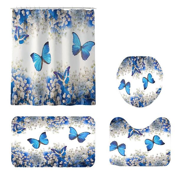 4 pcs set flower butterfly print base rug + bathroom mat and waterproof shower curtain, non-slip toilet cover mat set
4 pcs set flower butterfly print base rug + bathroom mat and waterproof shower curtain, non-slip toilet cover mat set