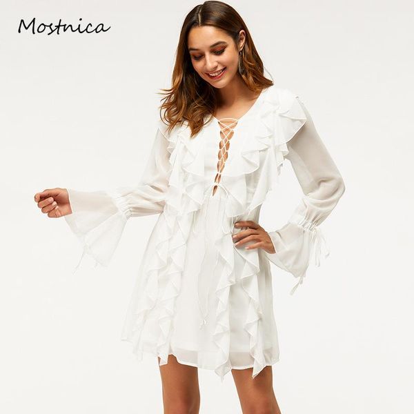 casual dresses mostnica white women lace up mini elegant mesh flare long sleeves ruffles trim vintage chiffon party dress woman summer, Black;gray
casual dresses mostnica white women lace up mini elegant mesh flare long sleeves ruffles trim vintage chiffon party dress woman summer, Black;gray