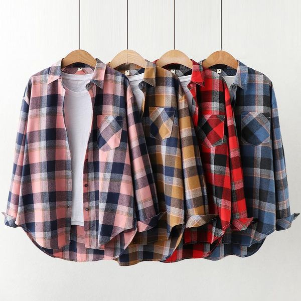 women's blouses & shirts womens plaid chic checked long sleeve female casual print loose cotton blusas with pocket, White
women's blouses & shirts womens plaid chic checked long sleeve female casual print loose cotton blusas with pocket, White