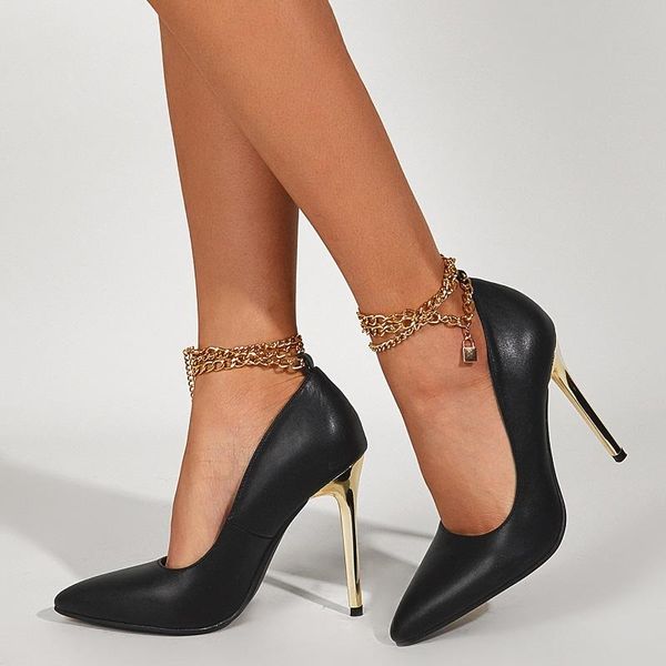 dress shoes women office pumps high heels pointed toe ladies party wedding metal stiletto chain ankle strap female, Black
dress shoes women office pumps high heels pointed toe ladies party wedding metal stiletto chain ankle strap female, Black