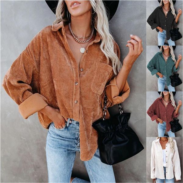 

women's jackets 2021 autumn women solid coat corduroy batwing sleeve vintage blouse oversized shirt fall casual feminina plus size, Black;brown