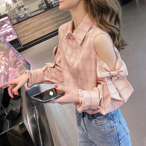 women's blouses & shirts women 2021 spring fashion loose casual plaid female long sleeve thin ladies single breasted bow u190, White
women's blouses & shirts women 2021 spring fashion loose casual plaid female long sleeve thin ladies single breasted bow u190, White
