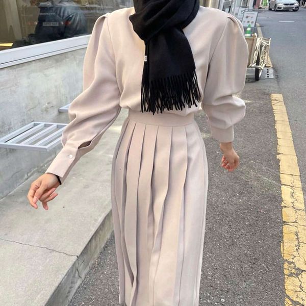 temperament chic early spring french lapel bubble tie waist korean slim long sleeve pleated dress hot, Black;gray
temperament chic early spring french lapel bubble tie waist korean slim long sleeve pleated dress hot, Black;gray