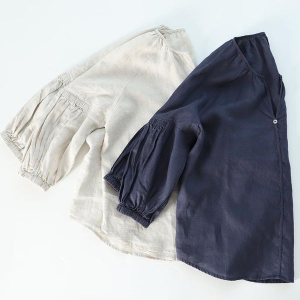 women's blouses & shirts pure linen 7-point sleeve blouse half open collar pleated puffiness art shirt clothing 2021 summer 2021-03, White
women's blouses & shirts pure linen 7-point sleeve blouse half open collar pleated puffiness art shirt clothing 2021 summer 2021-03, White