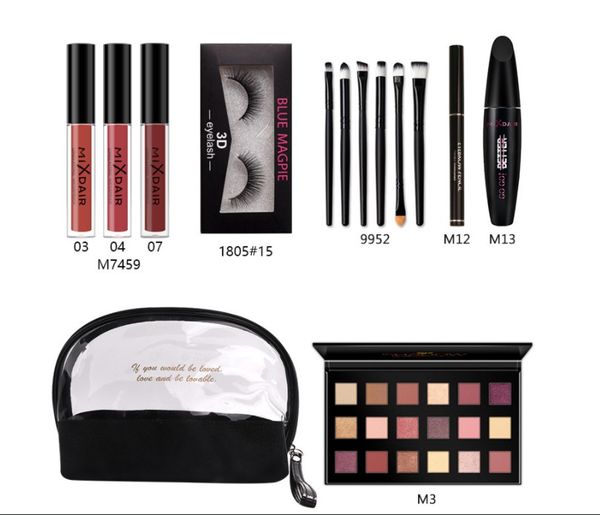 

bgvfivemakeup set lipstick false eyelashes mascara cream eyeshadow palette brushes kit comestic bag