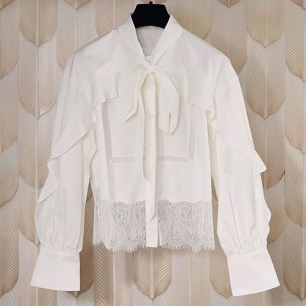 lace patchwork womens ruffles blouse lace-up collar lady sweet shirt office wear blouses and female elegant, White
lace patchwork womens ruffles blouse lace-up collar lady sweet shirt office wear blouses and female elegant, White