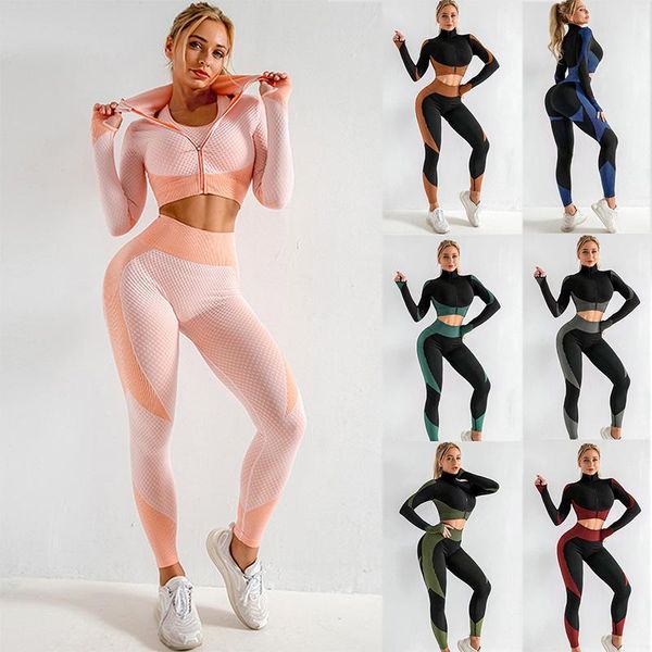 women sportwear seamless yoga set sport outfit for woman gym clothing workout clothes long sleeve sport legging fitness suit 
women sportwear seamless yoga set sport outfit for woman gym clothing workout clothes long sleeve sport legging fitness suit