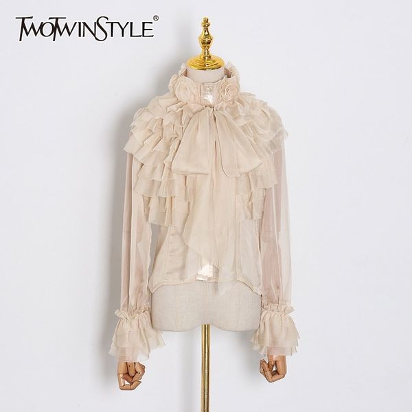 twotwinstyle elegant perspective female shirt bowknot collar flare long sleeve ruffle blouses women fashion clothing spring 210315, White
twotwinstyle elegant perspective female shirt bowknot collar flare long sleeve ruffle blouses women fashion clothing spring 210315, White