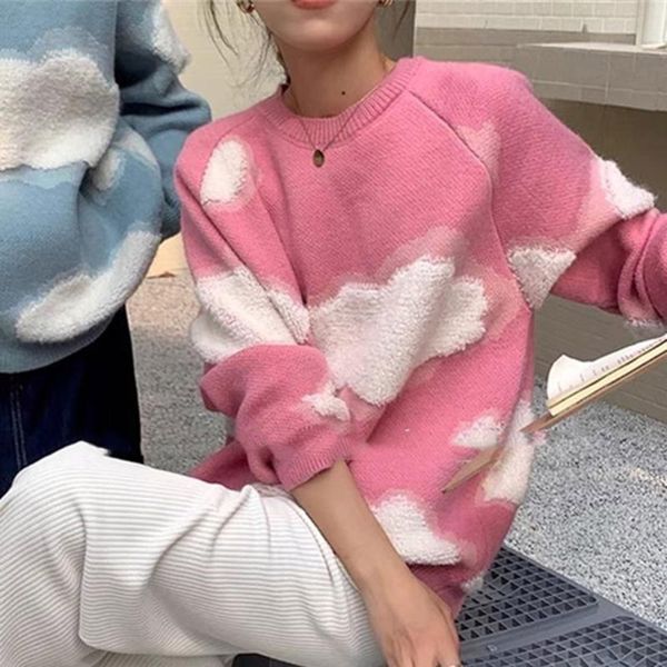 women's sweaters long-sleeved all-match round neck loose cloud thick knitted sweater autumn korean style sweet pullovers 2021, White;black
women's sweaters long-sleeved all-match round neck loose cloud thick knitted sweater autumn korean style sweet pullovers 2021, White;black