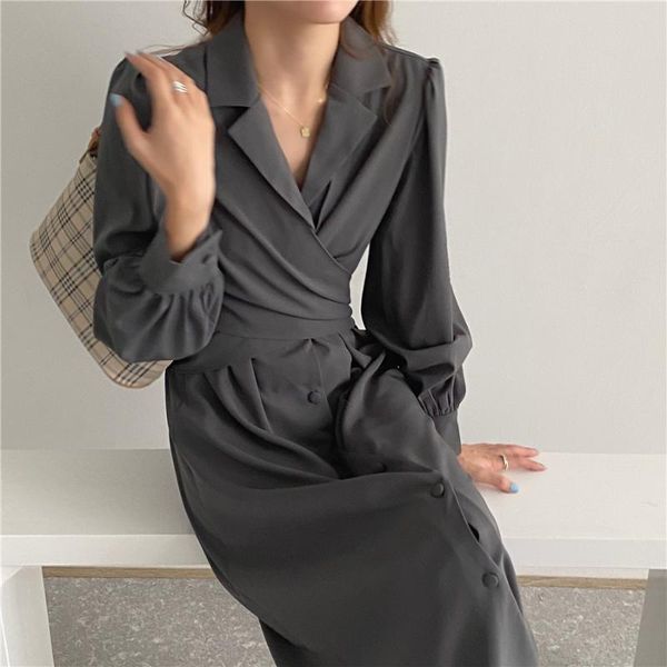 casual dresses solid elegant dress women autumn bandage midi split office lady designer korean style one-piece female 2021, Black;gray
casual dresses solid elegant dress women autumn bandage midi split office lady designer korean style one-piece female 2021, Black;gray