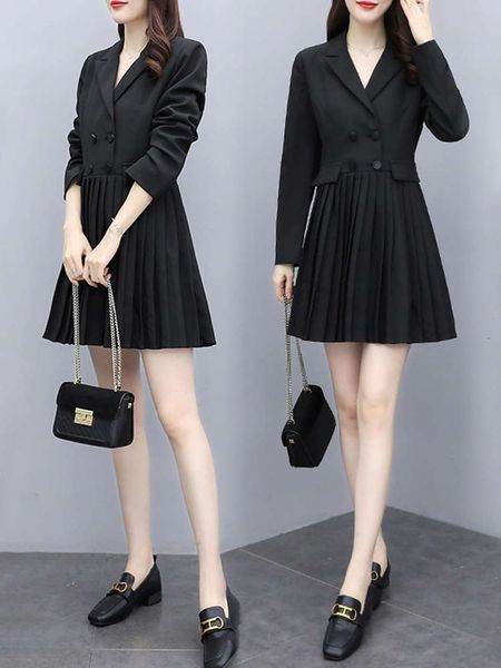 early autumn 2021 new women's korean slim waist design small british style pleated suit dress, Black;gray
early autumn 2021 new women's korean slim waist design small british style pleated suit dress, Black;gray