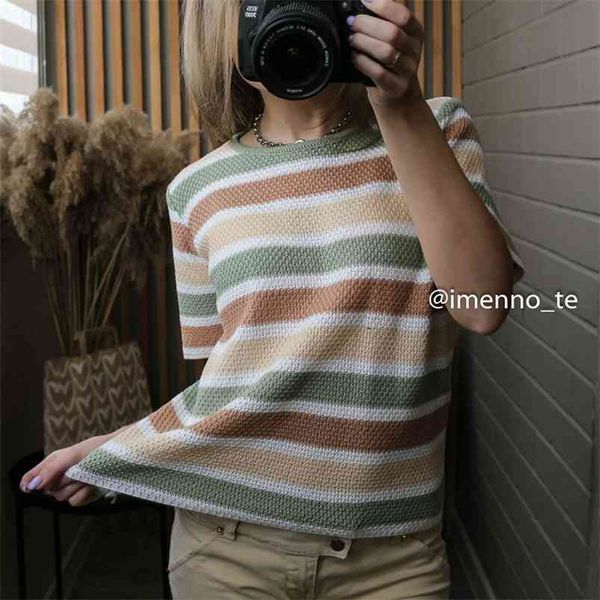 gigogou summer candy color women t shirt rainbow stripe compus girl sweet tshirt short sleeve hollow out tee femme 210623, White
gigogou summer candy color women t shirt rainbow stripe compus girl sweet tshirt short sleeve hollow out tee femme 210623, White