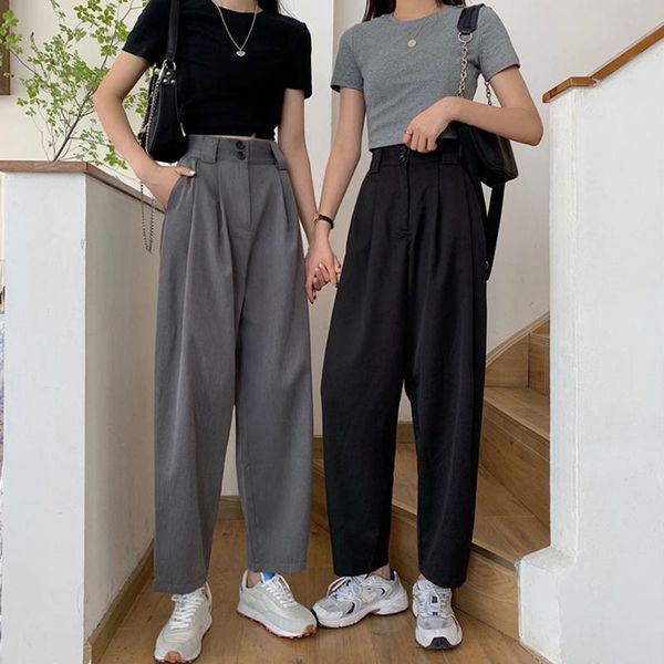 women's pants & capris 2021 fashion plus size casual suit summer section high waist quality loose straight wide leg trousers women, Black;white
women's pants & capris 2021 fashion plus size casual suit summer section high waist quality loose straight wide leg trousers women, Black;white