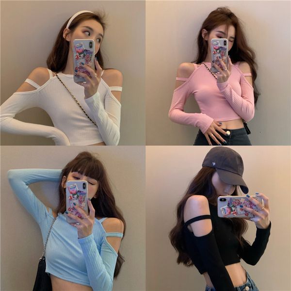 2021 summer new woman tshirts pink black white crop cold shoulder stretchy knit rib female long sleeve women t shirt c256 abt8
2021 summer new woman tshirts pink black white crop cold shoulder stretchy knit rib female long sleeve women t shirt c256 abt8
