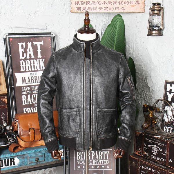 men's leather & faux first layer cowhide used jacket simple special price short baseball, Black
men's leather & faux first layer cowhide used jacket simple special price short baseball, Black